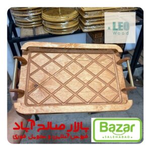 سینی چوبی هیوا مستطیل دسته طلایی
