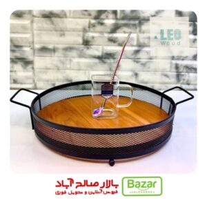 سینی گرد فلزی کف چوبی