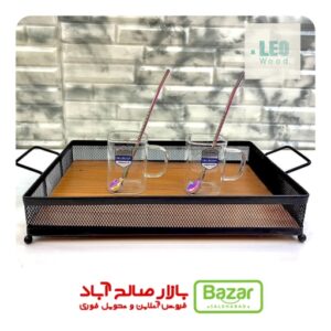 سینی مستطیل فلزی کف چوبی