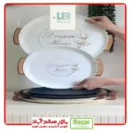 سینی گرد فلزی دسته چوب