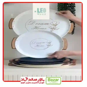 سینی گرد فلزی دسته چوب