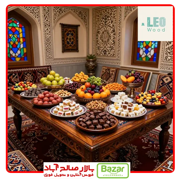 چیدمان سنتی ایرانی میز پذیرایی با ظروف بازار صالح آباد
